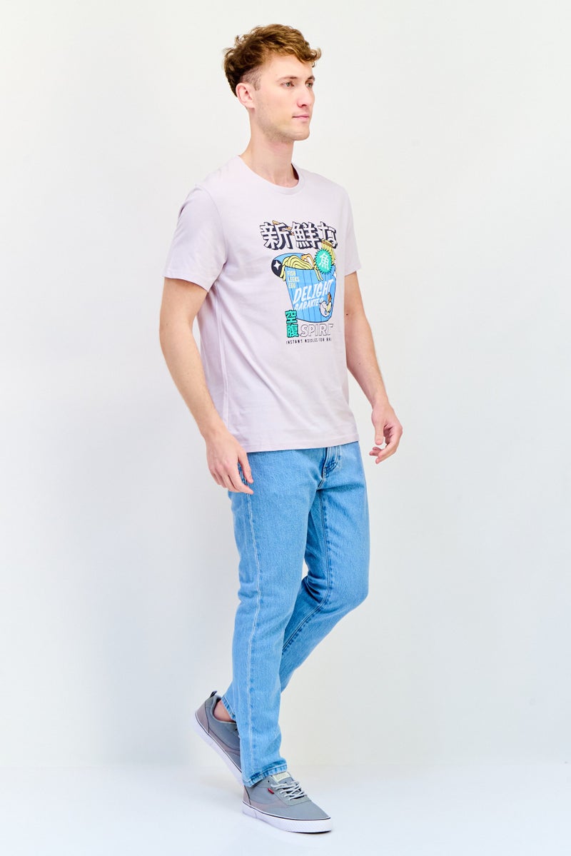 Celio Men Crew Neck Short Sleeve Printed T-Shirts, Lilac - Image 4